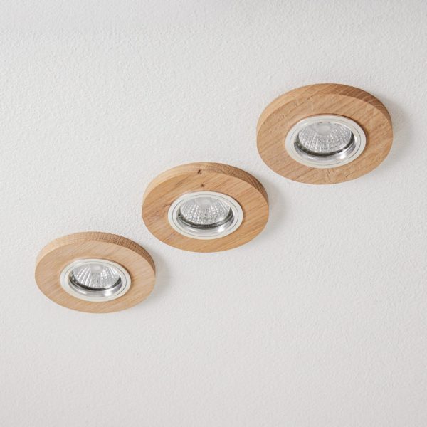 BRITOP Spot encastrable Sirion, rond, Ø 10 cm, bois de chêne, set de 3 pièces BRITOP