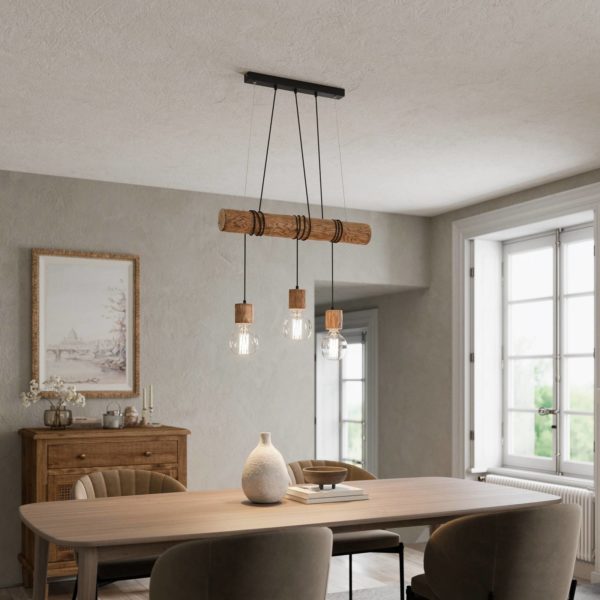 Envostar Terra suspension, poutre en bois clair, 3fl Envostar