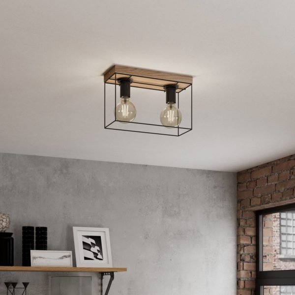 Envostar Gretter plafonnier, métal/chêne, 2 lampes Envostar