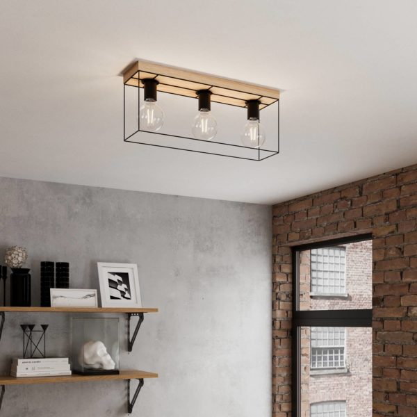 Envostar Gretter plafonnier, métal/chêne, 3 lampes Envostar