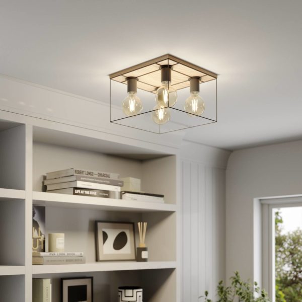 Envostar Gretter plafonnier, métal/chêne, 4 lampes Envostar