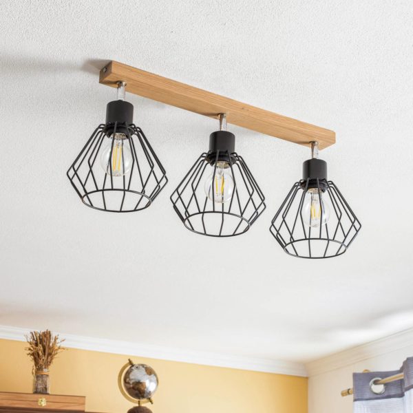 Envostar Vento plafonnier noir/chêne, 3 lampes Envostar