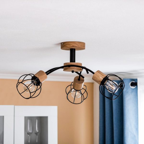 Envostar Ylva plafonnier chêne/noir 3 lampes Envostar