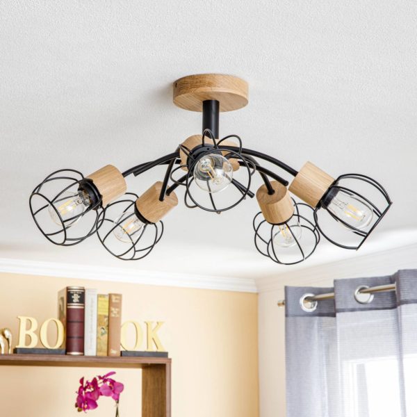 Envostar Ylva plafonnier chêne/noir 5 lampes Envostar