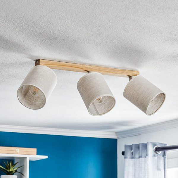 BRITOP Spot pour plafond Canvas, beige, tissu, à 3 lampes BRITOP