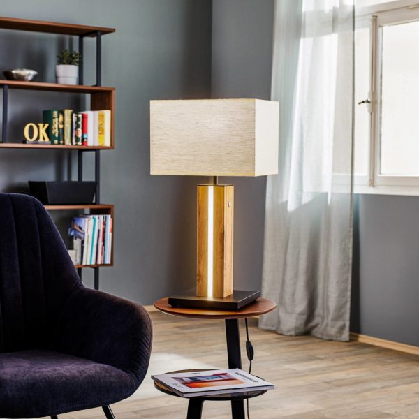 BRITOP Lampe à poser Elegance, dim, placage chêne, beige BRITOP