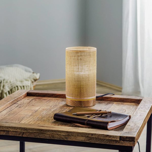 BRITOP Lampe à poser Canvas, chêne, ronde, beige BRITOP