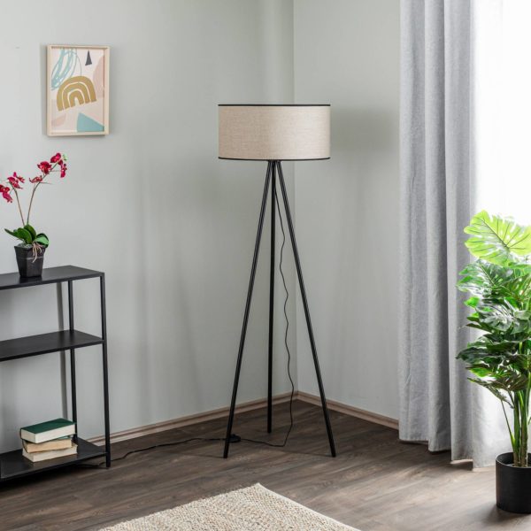 BRITOP Lampadaire Tubo avec abat-jour tissu beige trépied BRITOP