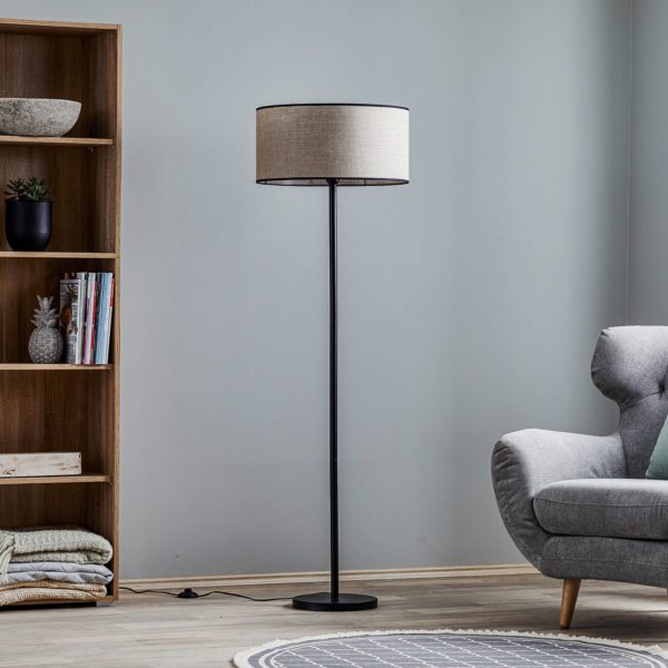 BRITOP Lampadaire Tubo, abat-jour tissu, beige, Ø 45 cm BRITOP