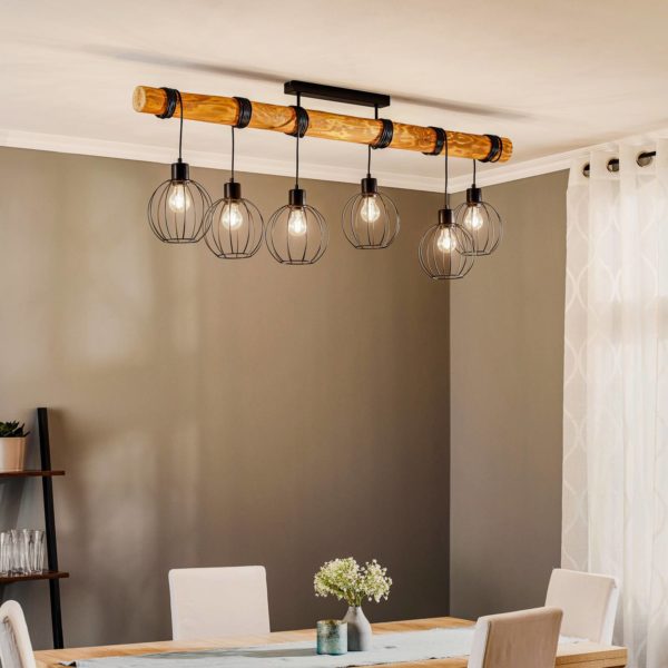 BRITOP Plafonnier Karou, à 6 lampes, pin, brun BRITOP
