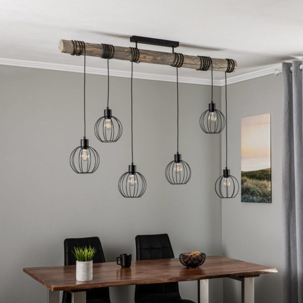 BRITOP Plafonnier Karou, à 6 lampes, pin, gris BRITOP
