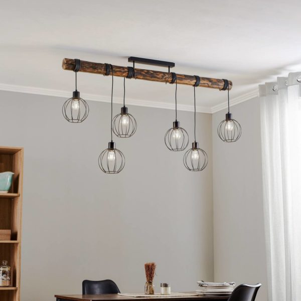 BRITOP Plafonnier Karou, à 6 lampes, noyer BRITOP