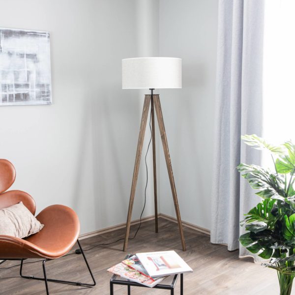 BRITOP Lampadaire Maira, trépied, noyer, beige BRITOP