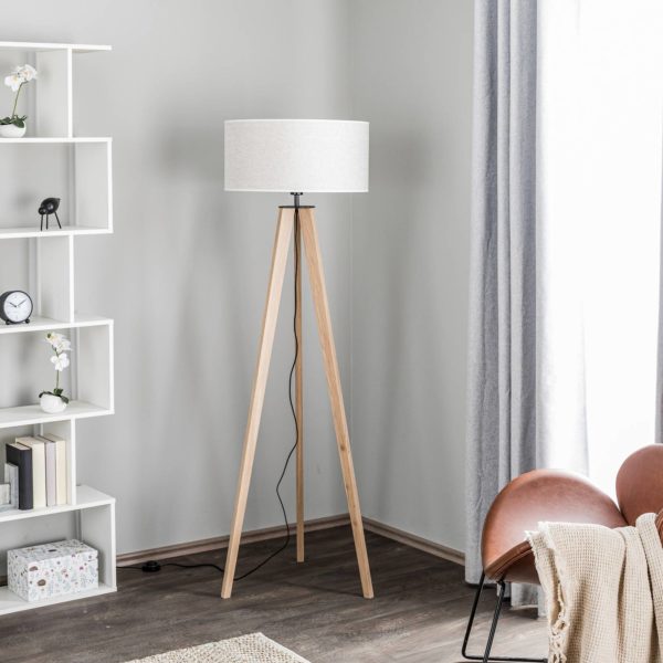 BRITOP Lampadaire Maira, trépied, chêne huilé, beige BRITOP