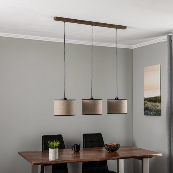 BRITOP Suspension Tubo, noyer, noir/beige, à 3 lampes BRITOP