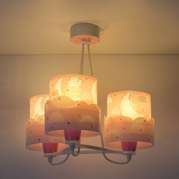 Dalber Suspension enfant Moon, 3 lampes, rose Dalber