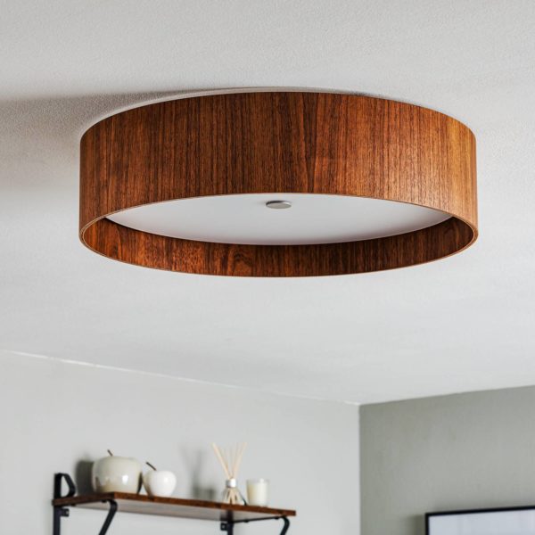 Domus Plafonnier LED LARAwood L, noyer, Ø 55 cm Domus
