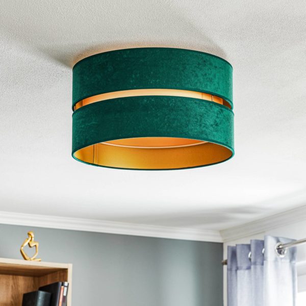 Euluna Duo plafonnier tissu vert/doré Ø 40 cm Euluna