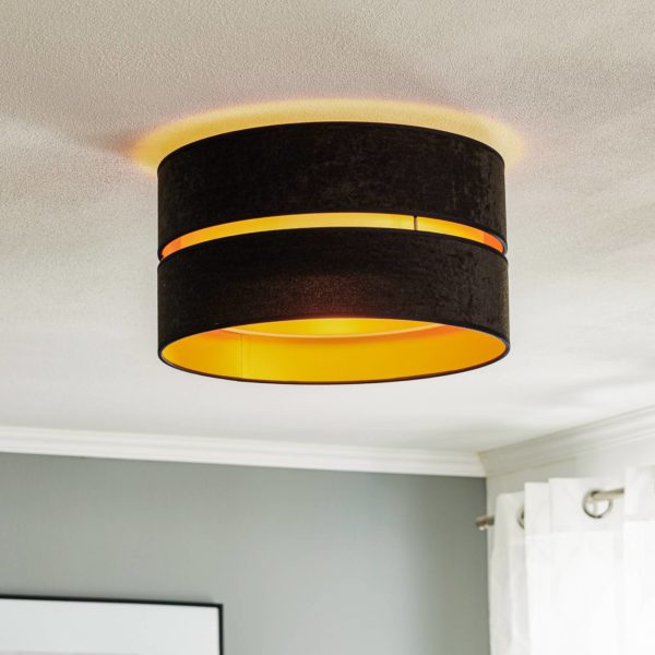 Duolla Plafonnier Duo en tissu, noir/doré, Ø40 cm Duolla