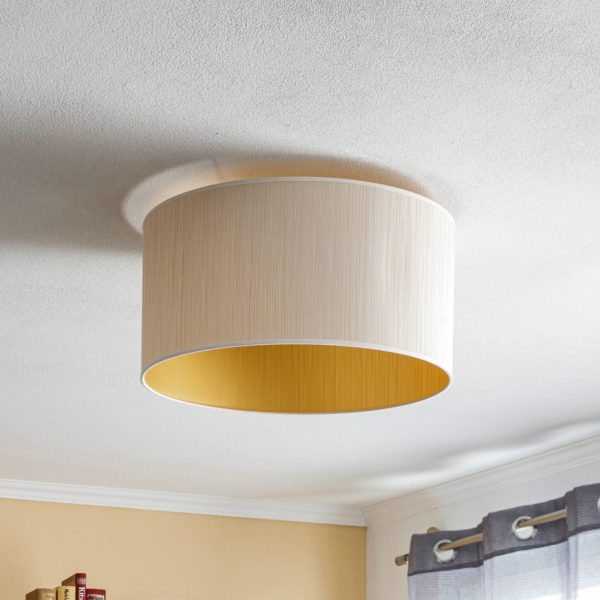 Duolla Plafonnier Essex, tissu structuré, doré Duolla