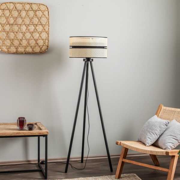 Duolla Lampadaire Duo, rotin, trépied, beige/noir Duolla