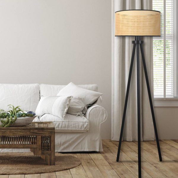 Duolla Lampadaire Roller, rotin, trépied, beige/noir Duolla