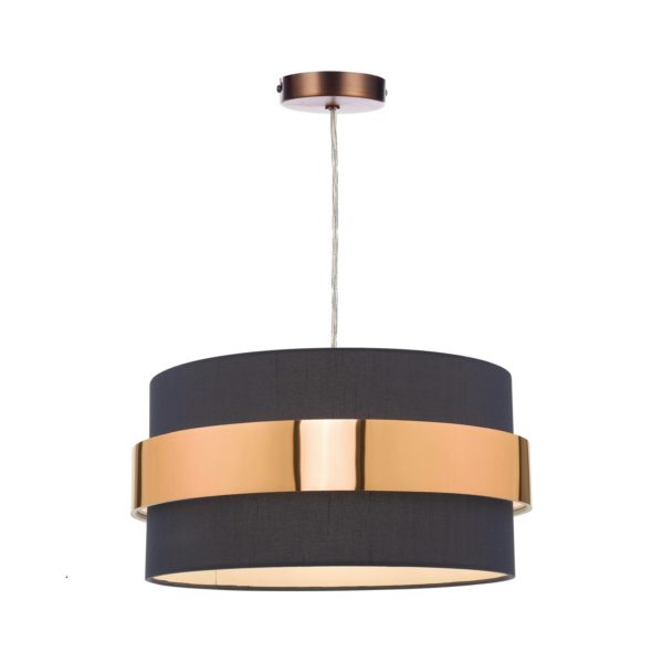 där lighting Suspension Oki tissu, bleu, bande métallique cuivre där lighting