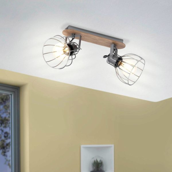 EGLO Plafonnier Sambatello, 2 lampes, brun/argenté EGLO