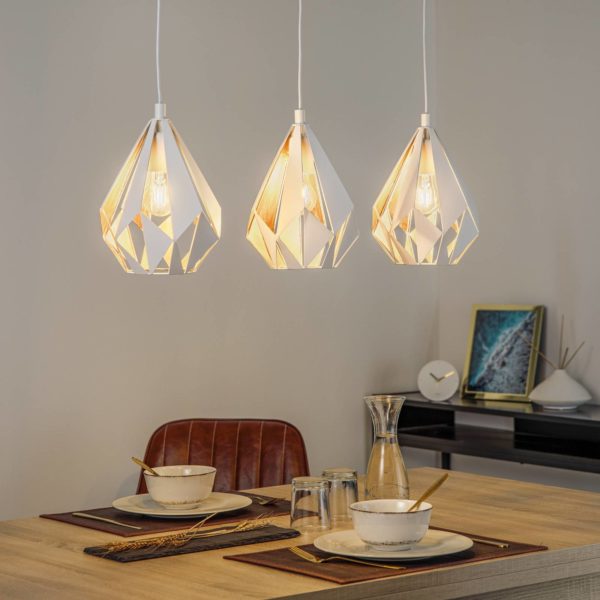 EGLO Suspension Carlton 1 à trois lampes, blanche-dorée EGLO