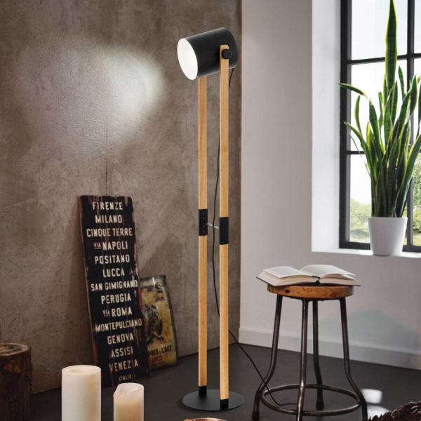 EGLO Lampadaire Hornwood avec support en bois EGLO