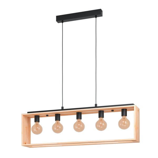 EGLO Suspension Famborough avec cadre en bois, 5 lampes EGLO