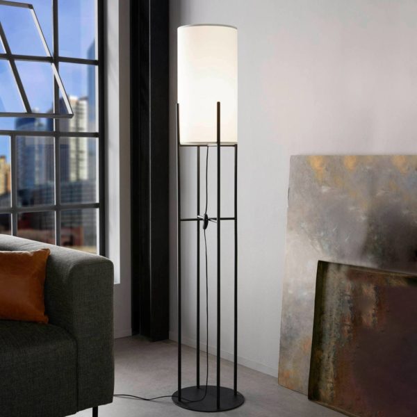EGLO Lampadaire Glastonbury Abat-jour textile, noir/blanc EGLO