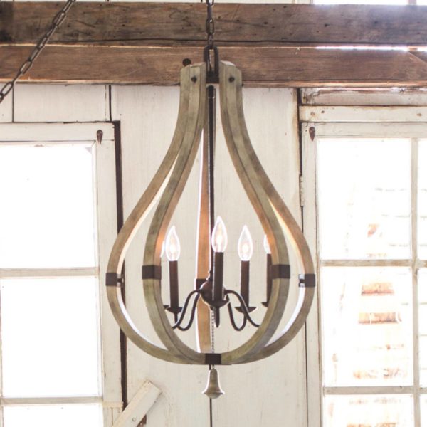 HINKLEY En bois et acier – lustre Middlefield à 5 lampes HINKLEY