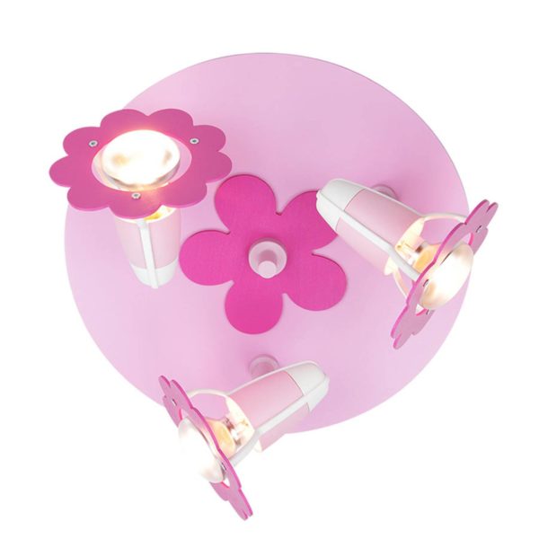 Elobra Plafonnier Fleurs, rose, rond, à 3 lampes Elobra
