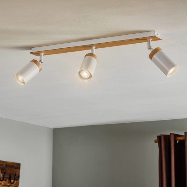 EMIBIG LIGHTING Spot pour plafond Elba détails bois 3 lampes blanc EMIBIG LIGHTING