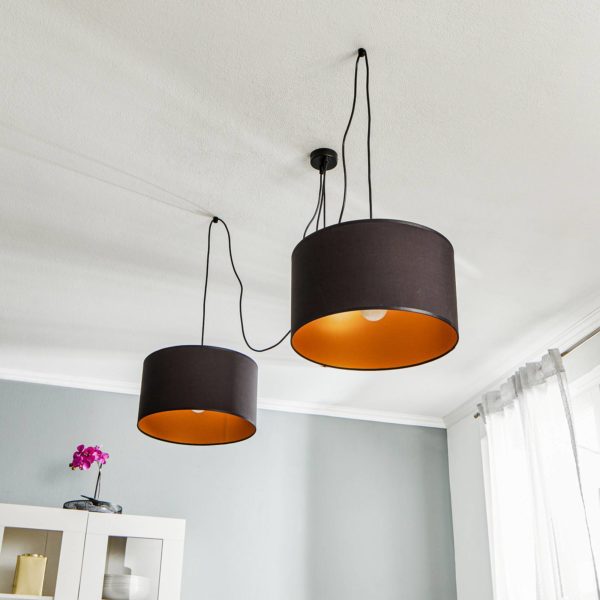 EMIBIG LIGHTING Suspension Roto 2 noire, abat-jour intérieur doré EMIBIG LIGHTING