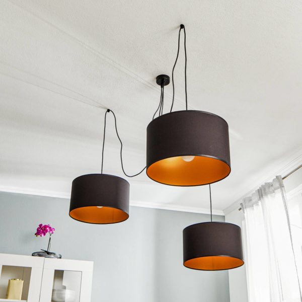 EMIBIG LIGHTING Suspension Roto 3 noire, abat-jour intérieur doré EMIBIG LIGHTING