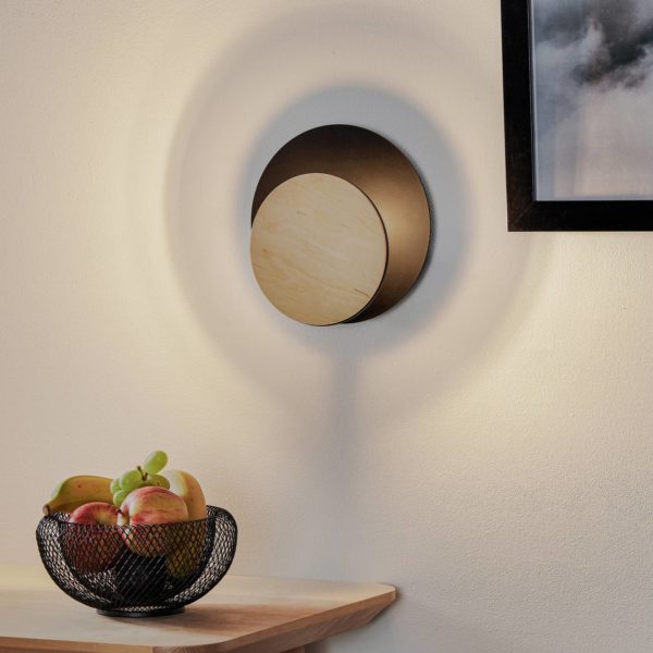 EMIBIG LIGHTING Applique Circle en noir avec plaque déco en bois EMIBIG LIGHTING