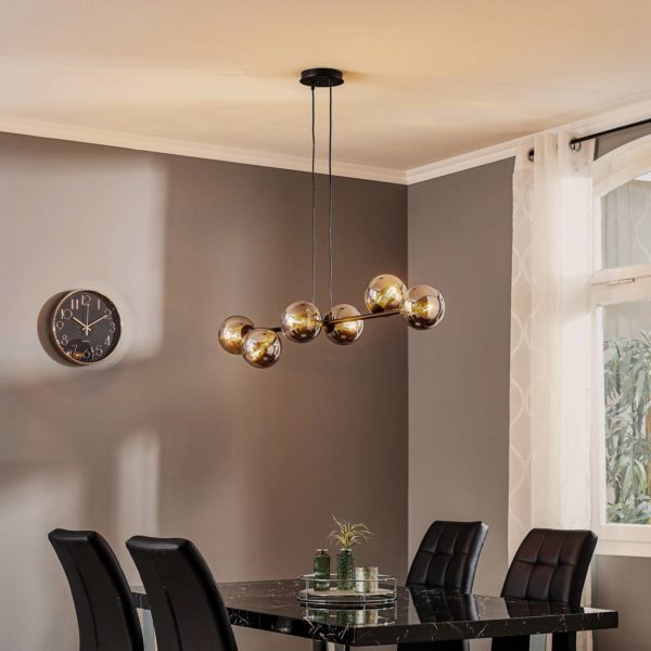 EMIBIG LIGHTING Suspension Glassy à 6 lampes, verre graphite EMIBIG LIGHTING
