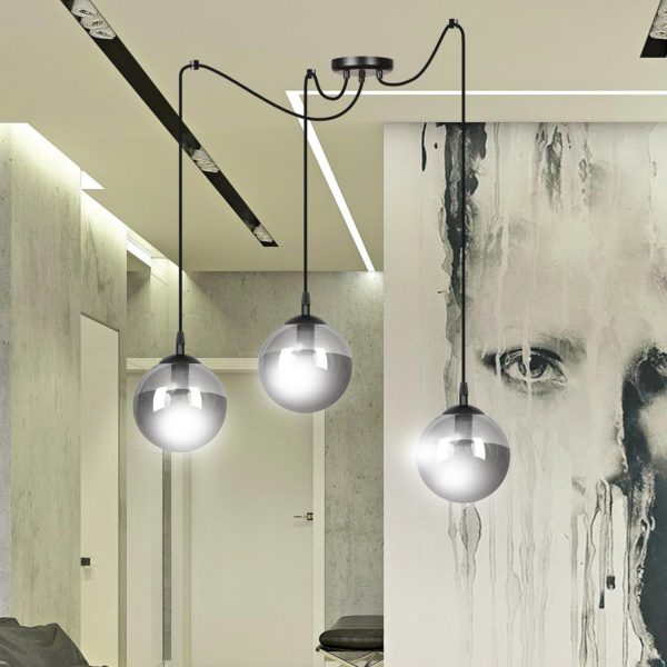 EMIBIG LIGHTING Suspension Glassy à 3 lampes décentrée, verre graphite EMIBIG LIGHTING