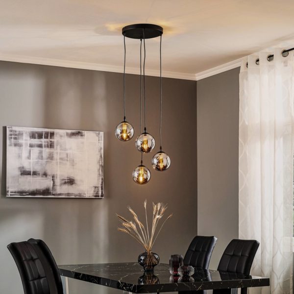 EMIBIG LIGHTING Suspension Glassy 4 lampes ronde, verre graphite EMIBIG LIGHTING
