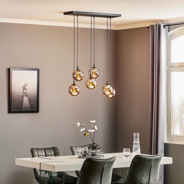 EMIBIG LIGHTING Suspension Glassy 6 lampes droite, verre graphite EMIBIG LIGHTING