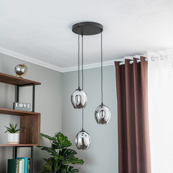 EMIBIG LIGHTING Suspension Starla ronde 3 lampes, verre graphite EMIBIG LIGHTING