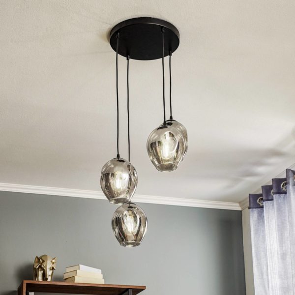 EMIBIG LIGHTING Suspension Starla ronde 4 lampes, verre graphite EMIBIG LIGHTING