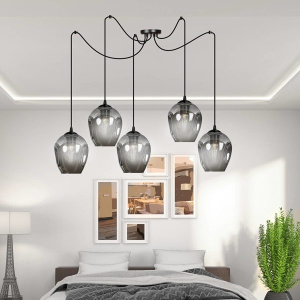 EMIBIG LIGHTING Suspension Starla décentrée, 5 lampes, graphite EMIBIG LIGHTING