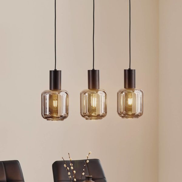 EMIBIG LIGHTING Suspension Smoke à verre fumé, 3 lampes EMIBIG LIGHTING