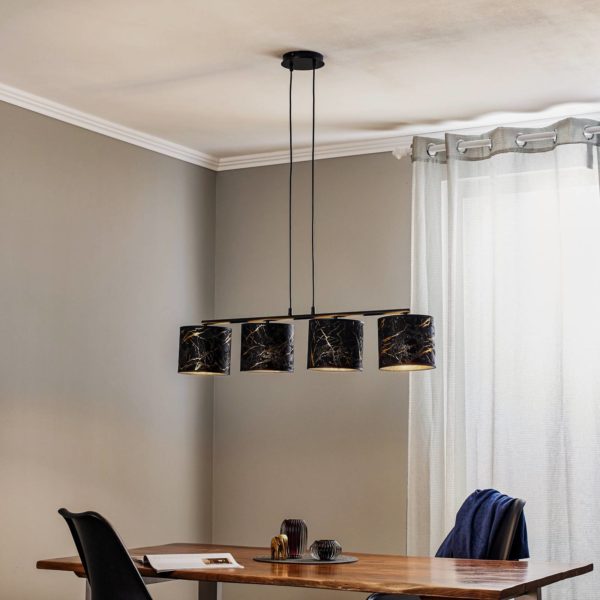 EMIBIG LIGHTING Suspension Jari x4 longue, noir-marbré EMIBIG LIGHTING