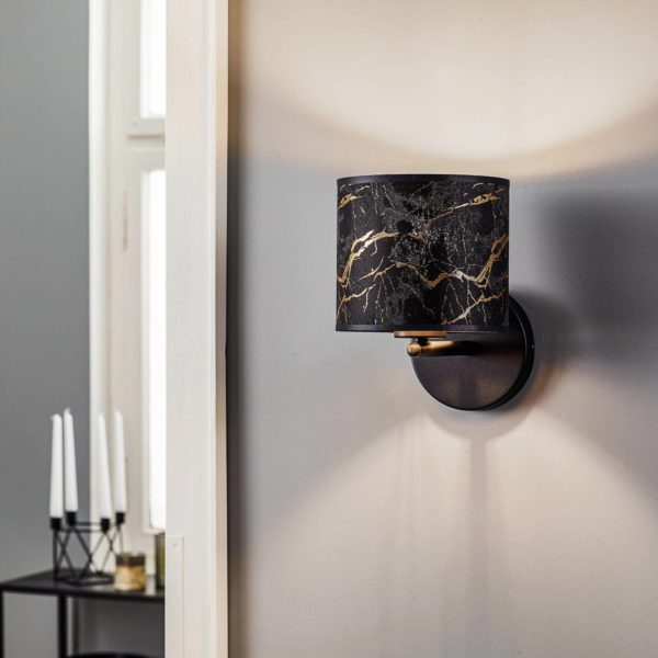 EMIBIG LIGHTING Applique Jari tissu, noire marbrée EMIBIG LIGHTING
