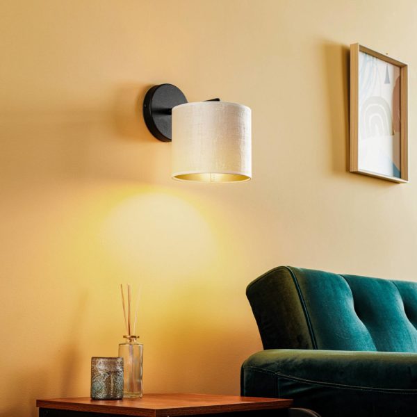 EMIBIG LIGHTING Applique Jari abat-jour tissu, blanc doré EMIBIG LIGHTING