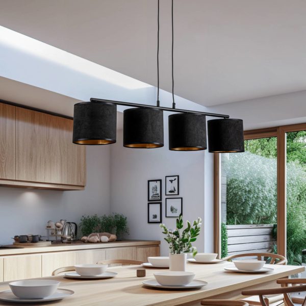 EMIBIG LIGHTING Suspension Jari x4 longue, noir-doré EMIBIG LIGHTING